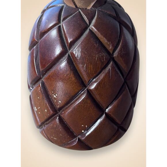 Vintage Pineapple Wood and Leather Bookends Set of 2 Mid Century Tropical Decor - Picture 9 of 12